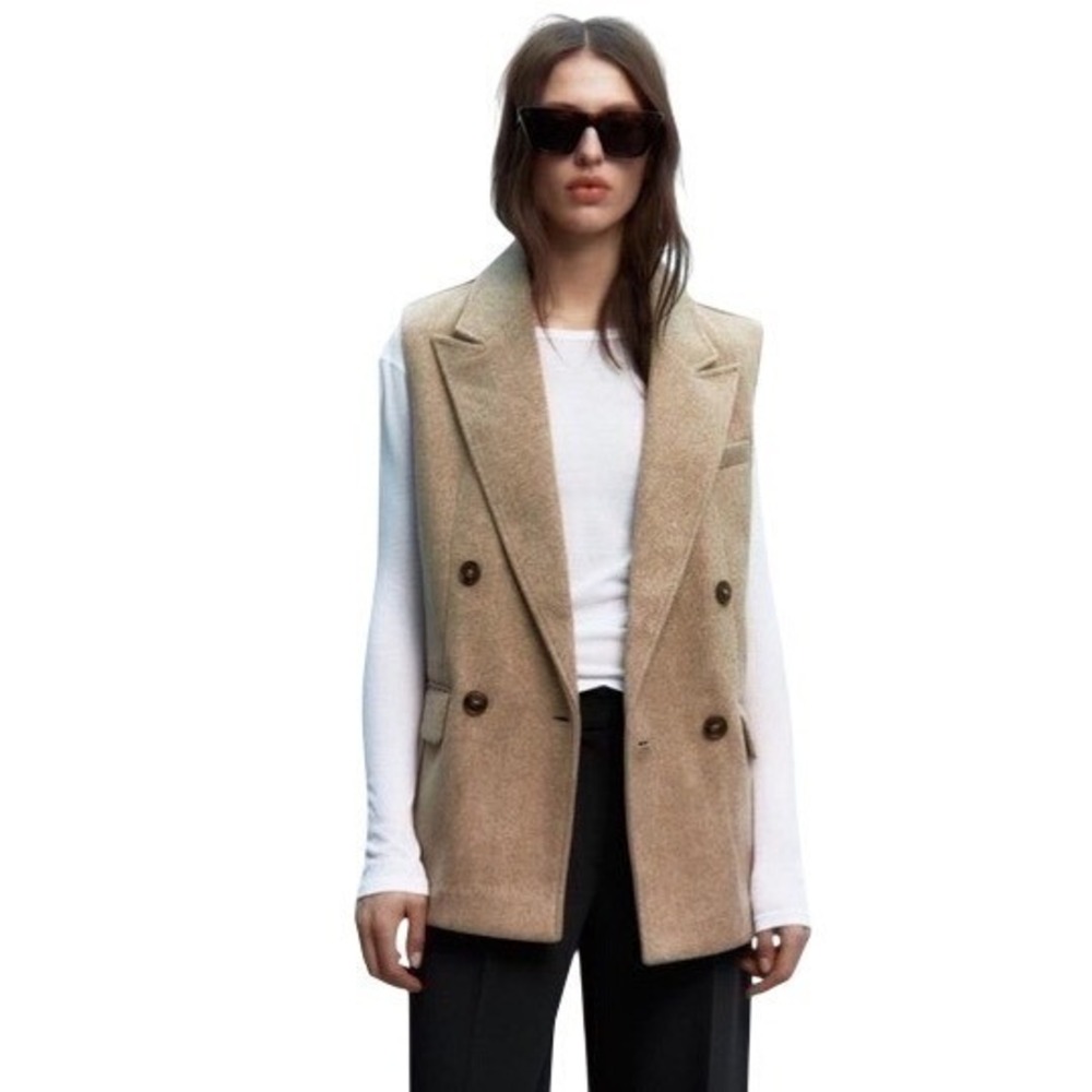 Zara Camel Wool Blend Longline Waistcoat Vest Quiet Luxury XS